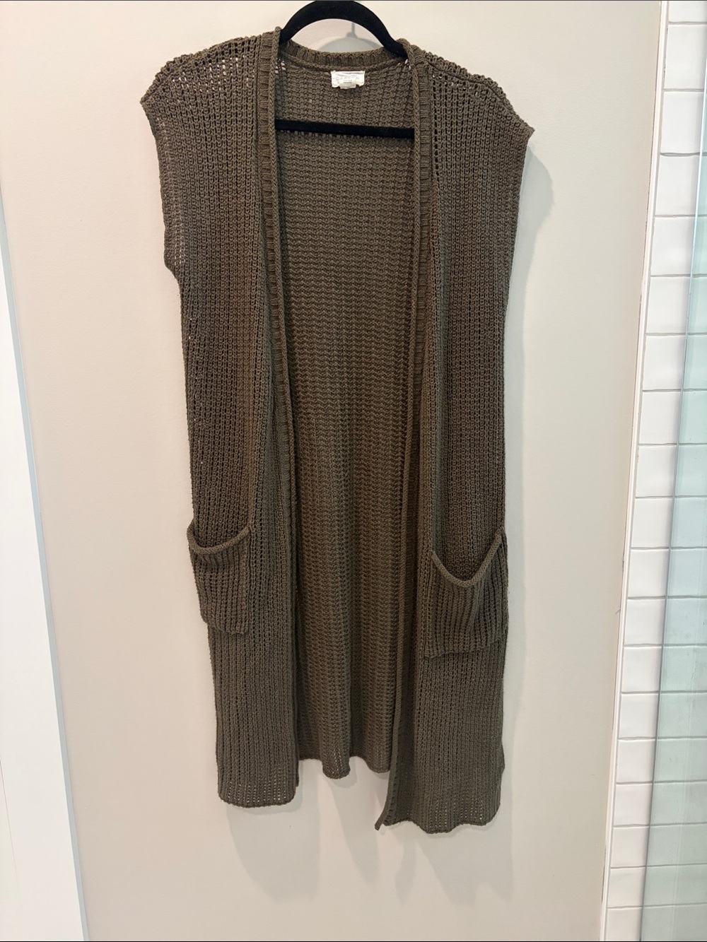 Caslon Olive Knit Sleeveless Open-Front Cardigan
